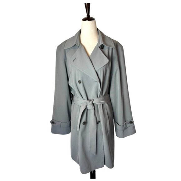 Talbots Coat Women 10 Gray Double Breasted Belted Trench Jacket Outerwear Preppy - Picture 1 of 11
